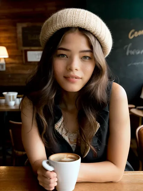 "In a cozy caf nestled in a picturesque European town, IreneRouse embodies the essence of a chic everyday girl. Dressed in a classic trench coat paired with a stylish beret, she exudes a timeless elegance. Her expression is a perfect blend of sophistication and approachability, as she enjoys a cup of coffee. The camera angle captures Irene from a medium close-up, highlighting her flawless complexion and capturing the charming caf atmosphere in the background. The warm lighting and intimate setting contribute to the overall charm and allure of the shot."
(photography by Peter Hurley), 8k uhd, dslr, soft lighting, high quality, film grain, Fujifilm XT3 sharp focus, f 5.6, High Detail, Sharp focus, beauty incarnate, dramatic, alluring, sensual, (looking at viewer:1.2), (detailed pupils:1.3), (natural light), simple background,
