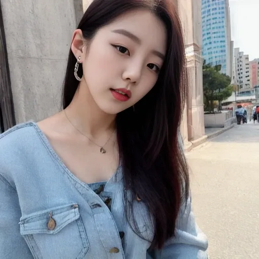 a closed up portrait photo of elegant 21yo kpop idol in casual clothes,city street,(high detailed skin:1.2), 8k uhd, dslr, soft lighting, high quality,1girl,solo,sharp focus,(blurry background:1.3)<lora:eulaHard:1>