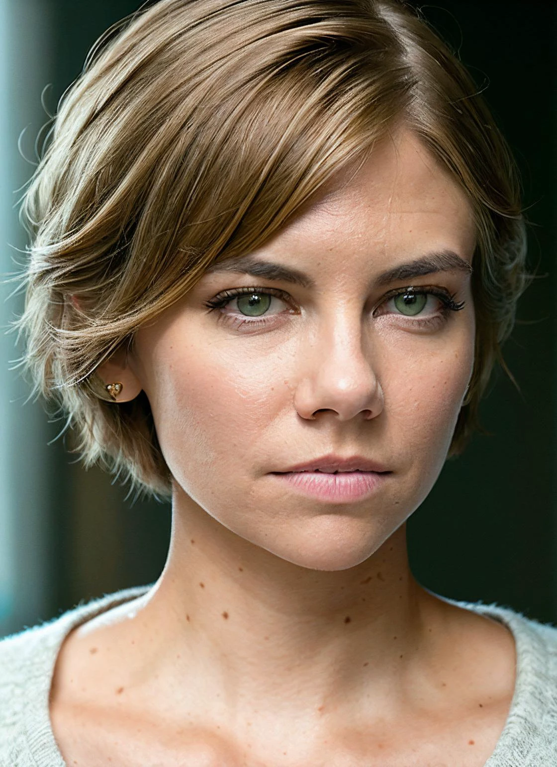 portrait of Lauren Cohan, neutral , wearing outerwear , with honey blonde Layered haircut , background vatican city epic (photo, studio lighting, hard light, sony a7, 50 mm, matte skin, pores, colors, hyperdetailed, hyperrealistic), <lyco:Lauren Cohan:1.2>