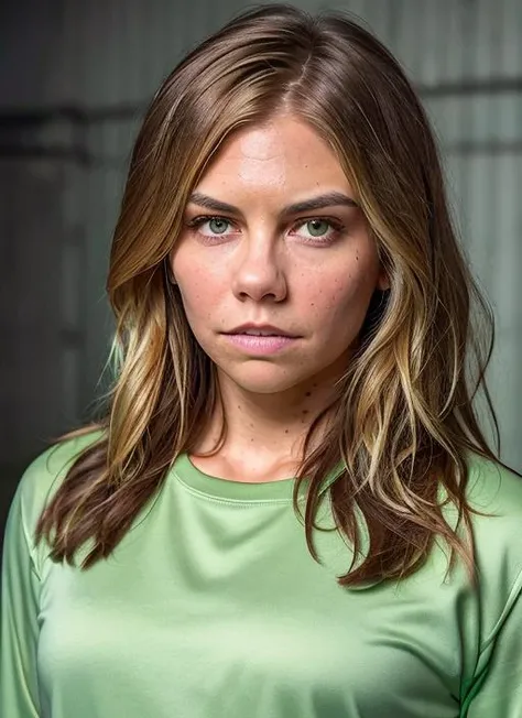 portrait of Lauren Cohan, frightened , wearing tracksuit , with honey blonde Straight hair , background barn epic (photo, studio lighting, hard light, sony a7, 50 mm, matte skin, pores, colors, hyperdetailed, hyperrealistic),  <lyco:Lauren Cohan:1.0>