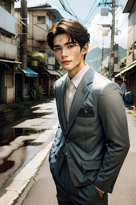 ((masterpiece)),((bestquality)),8k,high detailed,ultra-detailed,photography,award winning,documentary,Original Photo,realistic,(EOS R8,50mm,F1.2,8K,RAW photo:1.2),1boy,<lora:Wen_Lora-000002:1>,portrait,standing,Pure white background,professional photograph,handsome face,real skin texture,well-proportioned hands,thick eyebrows,solid eyes,Textured Menâs Haircut,Satin jacket,Suit pants,Mormon,
Evil Smile,looking away,([Energy-efficient lighting|Fog lighting|front lighting|Low contrast lighting]),
