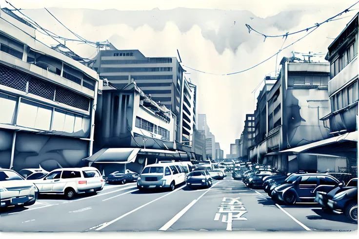 ink_style , a Taipei street with a lot of parked motorcycles and cars <lora:TaiwanStreetView:1:1,0,0,0,0,0,0,1,1,1,1,1,1,1,1,1,1> <lora:InkStyle:1:INALL>
