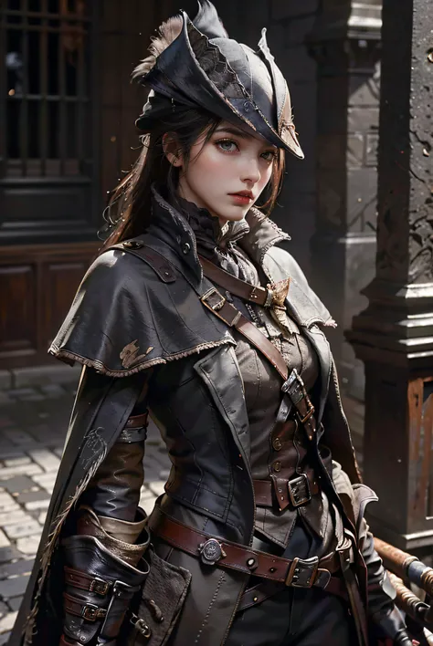highres, (masterpiece:1.2), (best quality, highest quality),grey eyes, black hair, edgBB, black gloves, belt, coat, torn clothes, capelet, gauntlets,arms at sides, vambraces, black capelet, tricorn, hunter (bloodborne), woman wearing edgBB_outfit
<lora:edgBloodborne:0.8>