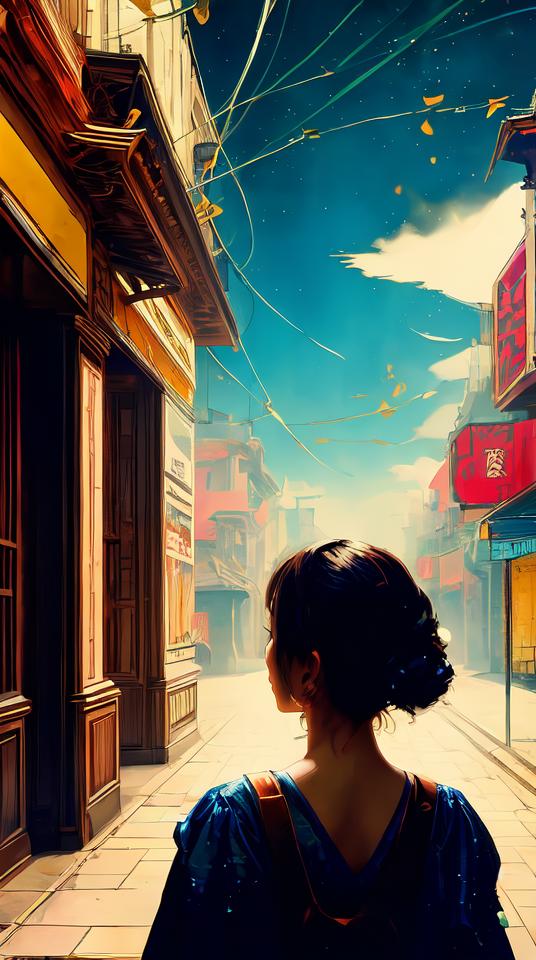 Arafed woman walking down a street in a chinese town - SeaArt AI