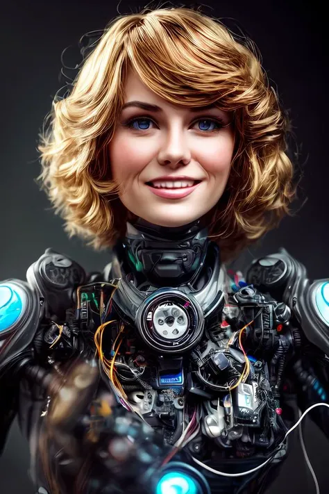portrait512 Cyborg512 Tay512, electronics, motors, wires, buttons, lcd <lora:add_detail:2>