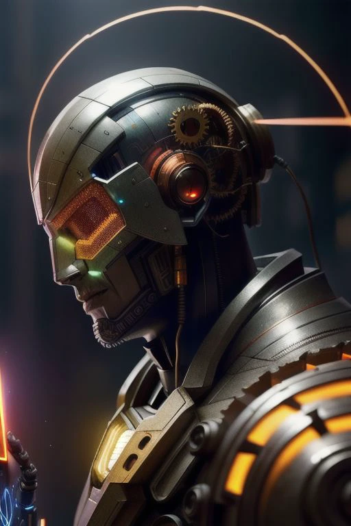 New York City 1960s, humanoid body, armor, robot, android, wires, red eyes, tone body, large build, male form, masculine, mechanical body, mechanical limbs, mechanical head, metal body, gears, wires, circuit boards, built in weapons (EnergyVeins:1.4), glowing, full body portrait, highly detailed, detailed face, detailed eyes, ultra realistic face, without blur, intensely real, cinematic lighting, 8k resolution concept art portrait by Greg Rutkowski, Artgerm, WLOP, Alphonse Mucha, hyper-detailed, intricately detailed, triadic colors