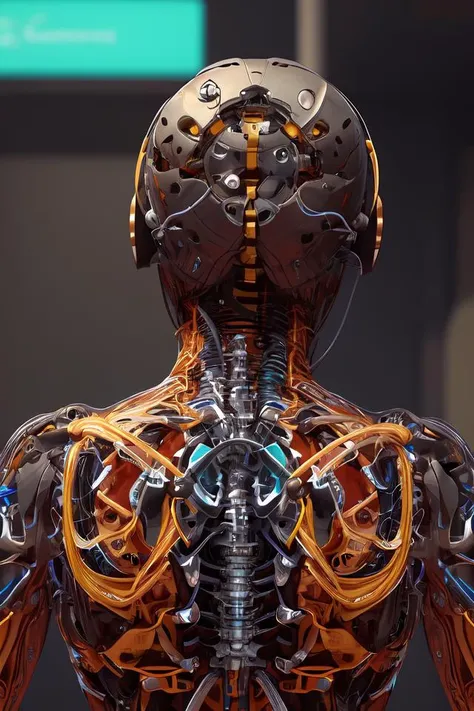 1mechanical girl,((ultra realistic details)), portrait, global illumination, shadows, octane render, 8k, ultra sharp,metal,intricate, ornaments detailed, cold colors, egypician detail, highly intricate details, realistic light, trending on cgsociety, glowing eyes, facing camera, neon details, machanical limbs,blood vessels connected to tubes,mechanical vertebra attaching to back,mechanical cervial attaching to neck,sitting,wires and cables connecting to head