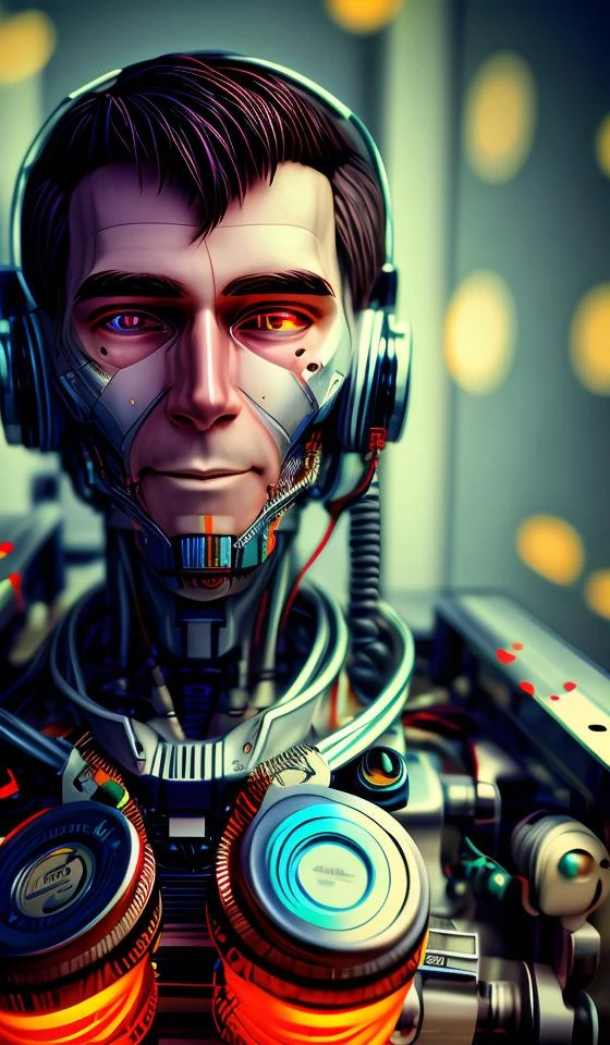 portrait512 Cyborg512 Tay512, electronics, motors, wires, buttons, lcd <lora:add_detail:2>