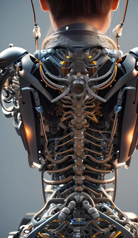 1mechanical girl,((ultra realistic details)), portrait, global illumination, shadows, octane render, 8k, ultra sharp,metal,intricate, ornaments detailed, cold colors, egypician detail, highly intricate details, realistic light, trending on cgsociety, glowing eyes, facing camera, neon details, machanical limbs,blood vessels connected to tubes,mechanical vertebra attaching to back,mechanical cervial attaching to neck,sitting,wires and cables connecting to head
