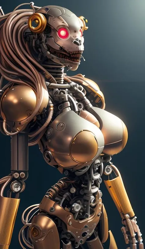 1mechanical girl,((ultra realistic details)), portrait, global illumination, shadows, octane render, 8k, ultra sharp,metal,intricate, ornaments detailed, cold colors, egypician detail, highly intricate details, realistic light, trending on cgsociety, glowing eyes, facing the camera, neon details, mechanical limbs, mechanical vertebra attaching to back,mechanical cervial attaching to neck,sitting,wires and cables connecting to head, gigantic breasts, cleavage, bursting breasts, brunette hair, wide angle, huge ass, worm monster with a lot of teeth swallowing woman's head, abstract art, pixel art
