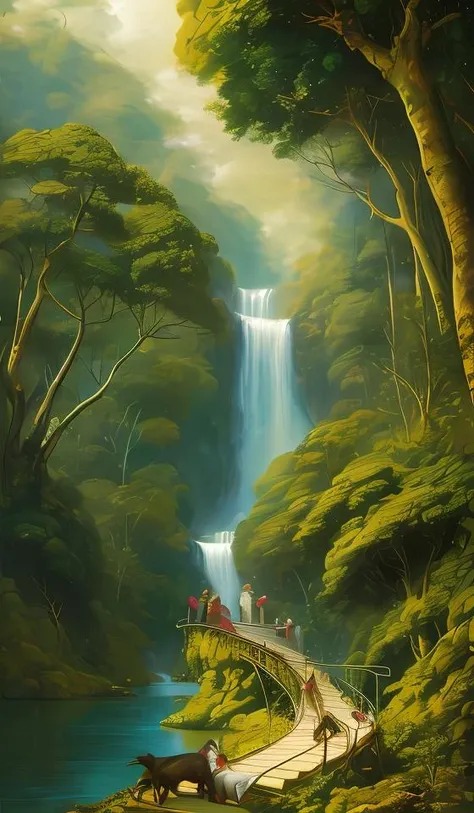 an achingly beautiful print of balancing scales in the rainforest by raphael, hopper, and rene magritte. detailed, romantic, enchanting, trending on artstation.