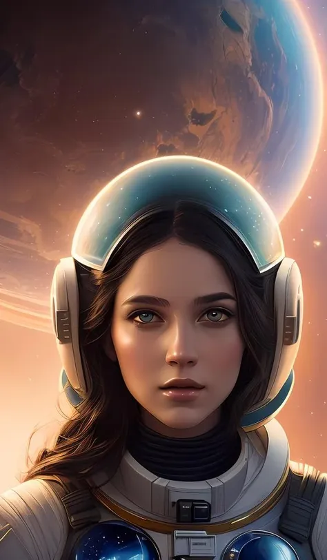 a beautiful woman in a space themed ballgowm. beautiful highly detailed face. painting by artgerm and greg rutkowski and magali villanueve.