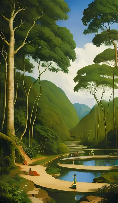 an achingly beautiful print of balancing scales in the rainforest by raphael, hopper, and rene magritte. detailed, romantic, enchanting, trending on artstation.