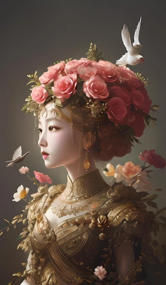 breathtaking detailed red gardian mao in glace sphere free thibet concept art painting art deco pattern of birds goddesses amalmation flowers, by hsiao ron cheng, tetsuya ichida, bizarre compositions, exquisite detail, extremely moody lighting, 8 k