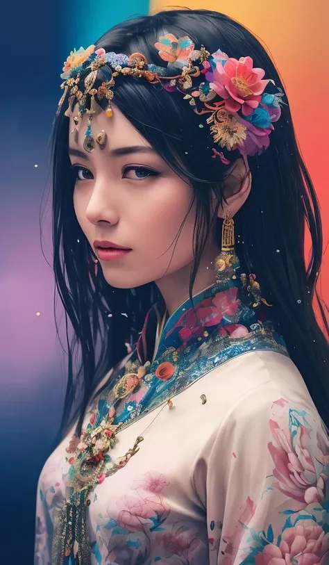 aesthetic,masterpiece,best quality,photorealistic,entangle,mandala,tangle,entangle,ecstasy of flower,dynamic angle,the most beautiful form of chaos,elegant,a brutalist designed,vivid colours,romanticism,atmospheric,(fluttered detailed ink splashs), (illustration),(((1 girl))),(long hair),portrait512 Cyborg512 Tay512, electronics, motors, wires, buttons, lcd,lacivious pose,(expressionless ,hair ornament:1.4),there is an ancient palace beside the girl,chinese clothes,(focus on), color Ink wash painting,(ink splashing),color splashing,((colorful)),[sketch], Masterpiece,best quality, beautifully painted,highly detailed,(denoising:0.7),[splash ink],yin yang,a lot of details,mysterious expression, in a modern and abstract setting, with bold and colorful abstract art, photo shot from front, mid-body portrait, highly-detailed, (flat color:1.1),(colorful:1.3),(masterpiece:1.2), best quality, masterpiece, original, extremely detailed wallpaper, looking at viewer, oriental city,eastern architecture,a lot of details,mysterious expression, in a modern and abstract setting, with bold and colorful abstract art, blurred background, bright lighting,movie studio (analog film:1.3) (vhs movie) (photorealistic) (screencap) (cinematic lighting) (sharp focus) (80sDarkFantasySD15b:1.0),,natural lights, photorealism, cinematic,
