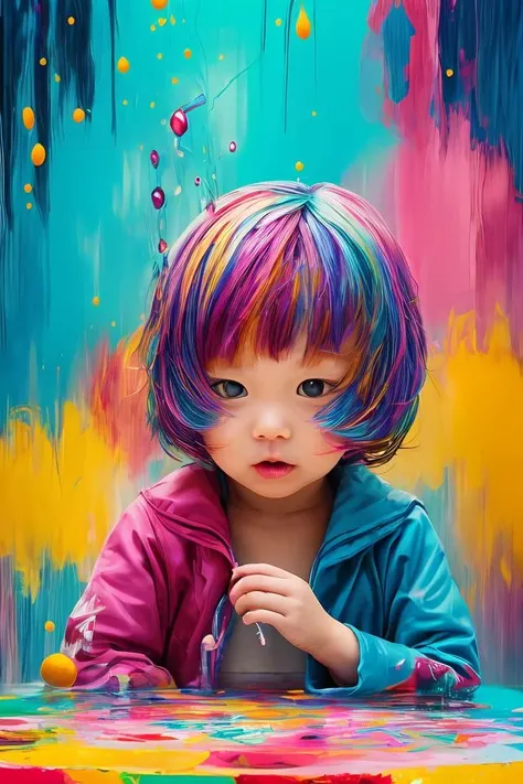a cute and adorable 3-year-old girl painting graffiti on a brick wall.

🎨👶🌈"Baby Pinkwash" by Satori Canton🧸,

Art by Mr. Brainwash (MBW) and Lady Pink,

(best quality, masterpiece, RAW photo, ultra-detailed:1. 1), (graffiti_style:1. 1), (multicolored:1. 2), (multicolored hair), (spray splash:1. 2), (neon:1. 3), neon sign, UHD, HDR, 8K, (Masterpiece:1. 5), (best quality:1. 5)

highly detailed, soft bokeh