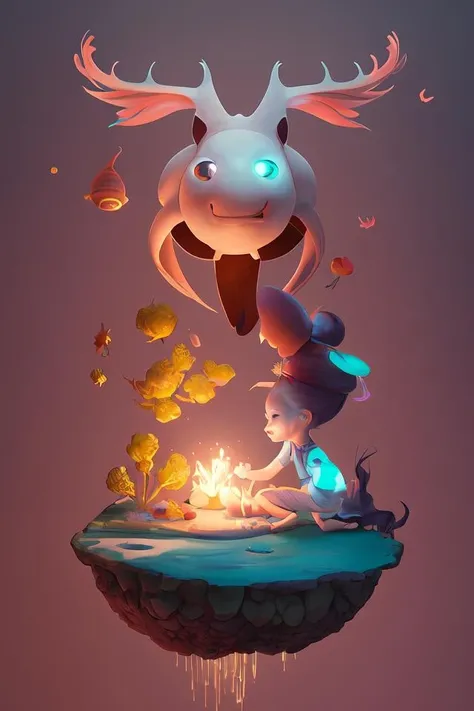 a surreal Bioluminescent, very very very cute Silene in a happy world by Daniel Merriam, Trending on Artstation, oil on Canvas by Elena Zhurikhina and Goro Fujita and Charlie Bowater, octane render, 4k, 8k, HD,