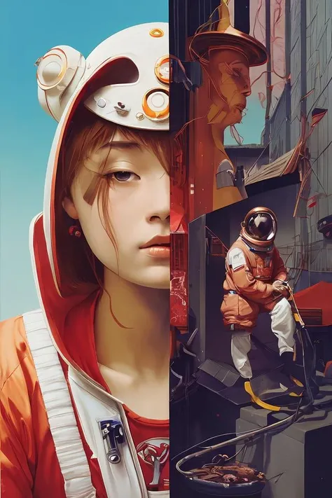 "realistic detailed image of an cosmonaut alone in the tundra next to whale skeleton in the style of Francis Bacon, Surreal, Norman Rockwell and James Jean, Greg Hildebrandt, and Mark Brooks, triadic color scheme, By Greg Rutkowski, in the style of Francis Bacon and Syd Mead and Edward Hopper and Norman Rockwell and Beksinski, open ceiling, highly detailed, painted by Francis Bacon, painted by James Gilleard, surrealism, airbrush, Ilya Kuvshinov, WLOP, Stanley Artgerm, very coherent, art by Takato Yamamoto and James Jean"