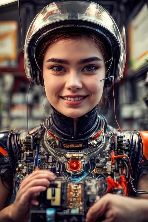 portrait512 Cyborg512 Tay512, electronics, motors, wires, buttons, lcd <lora:add_detail:2>