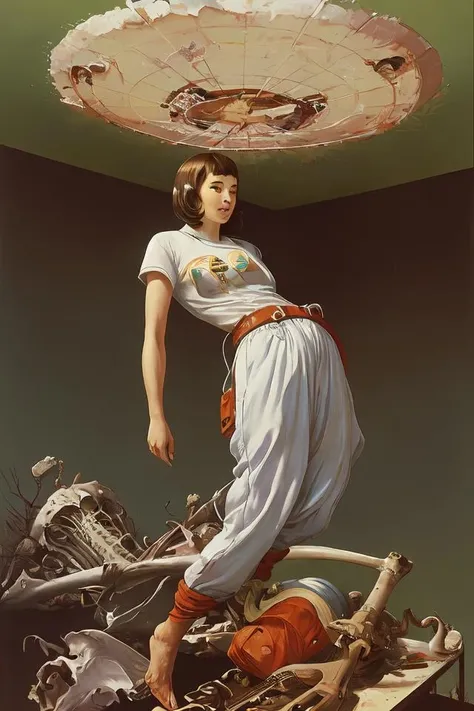 "realistic detailed image of an cosmonaut alone in the tundra next to whale skeleton in the style of Francis Bacon, Surreal, Norman Rockwell and James Jean, Greg Hildebrandt, and Mark Brooks, triadic color scheme, By Greg Rutkowski, in the style of Francis Bacon and Syd Mead and Edward Hopper and Norman Rockwell and Beksinski, open ceiling, highly detailed, painted by Francis Bacon, painted by James Gilleard, surrealism, airbrush, Ilya Kuvshinov, WLOP, Stanley Artgerm, very coherent, art by Takato Yamamoto and James Jean"