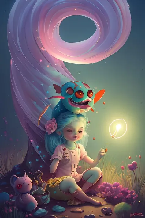 a surreal Bioluminescent, very very very cute Silene in a happy world by Daniel Merriam, Trending on Artstation, oil on Canvas by Elena Zhurikhina and Goro Fujita and Charlie Bowater, octane render, 4k, 8k, HD,