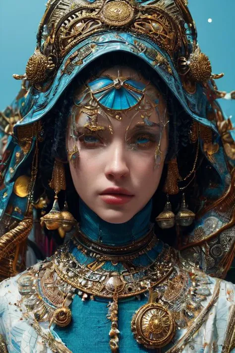 in the style of cyberpunk futurism, african influence, etam cru, light blue and gold, michael creese, steelpunk, michael hussar, white background, best quality, high quality, editorial photo, absurdres, masterpiece, intricate detail, film grain,
abstract dream, space, intricate, grand scale, alone, cinematic film still, insane detail, sharp focus, depth of field, realistic lighting, (realistic perspective), complex, (multiple subjects), 4k HDR,<lora:add_detail:0.5>,<lora:more_details:0.25>,<lora:FantasyWorldV1:0.25>,