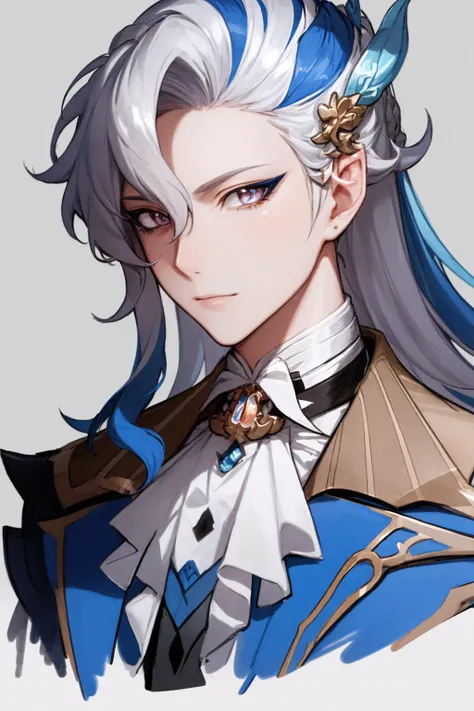 masterpiece, best quality, 1boy, neuvillette, long hair, blue hair, ascot,closeup, sketch, simple background  <lora:Neuvillette:1>
