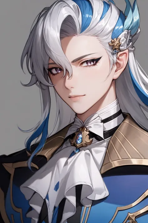 masterpiece, best quality, 1boy, neuvillette, long hair, blue hair, ascot,closeup, sketch, simple background  <lora:Neuvillette:1>