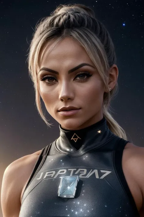 perfect cinematic shoot of a beautiful woman (EPV1v1W1nkl3r:.99), a woman standing at a beachfront oasis, perfect high ponytail, wearing sexy gray (Boatneck Top), (starry nebula in background:1.2), (detailed background:1.1), (face focus), modelshoot style, (extremely detailed CG unity 8k wallpaper), professional majestic (photography by Roberto Ferri:1.1), 24mm, exposure blend, hdr, extremely intricate, High (Detail:1.1), dramatic, soft cinematic light, (looking at viewer), (detailed pupils),8k, highly detailed, rich environment, 4k textures, soft cinematic light, elegant, ((((cinematic look)))), soothing tones, insane details, hyperdetailed, ("In Jernau we trust!":1.1)