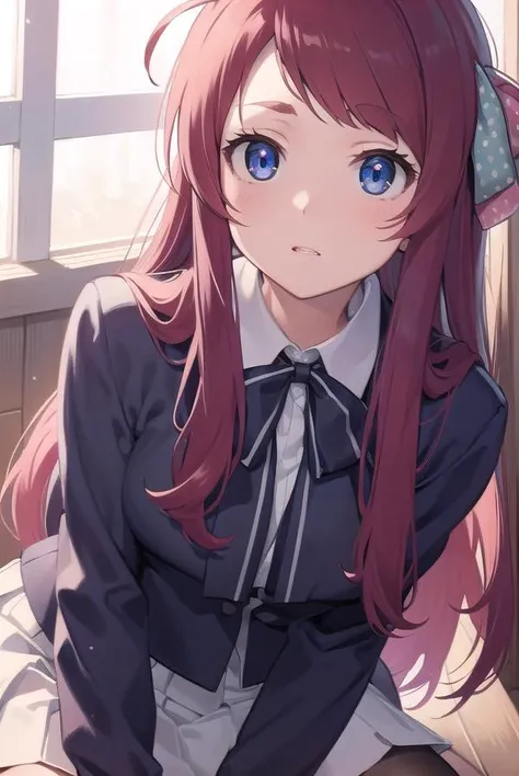 sakuraminamoto, <lyco:sakuraminamoto-lyco-nochekaiser:1>,
sakura minamoto, blue eyes, long hair, red hair, one side up, hair bow, green bow, red bow, ahoge, polka dot, polka dot bow, (small breast:1.2),
BREAK bowtie, long sleeves, school uniform, serafuku, skirt, white skirt,
BREAK looking at viewer, full body,
BREAK indoors, classroom,
BREAK <lyco:GoodHands-beta2:1>, (masterpiece:1.2), best quality, high resolution, unity 8k wallpaper, (illustration:0.8), (beautiful detailed eyes:1.6), extremely detailed face, perfect lighting, extremely detailed CG, (perfect hands, perfect anatomy),
