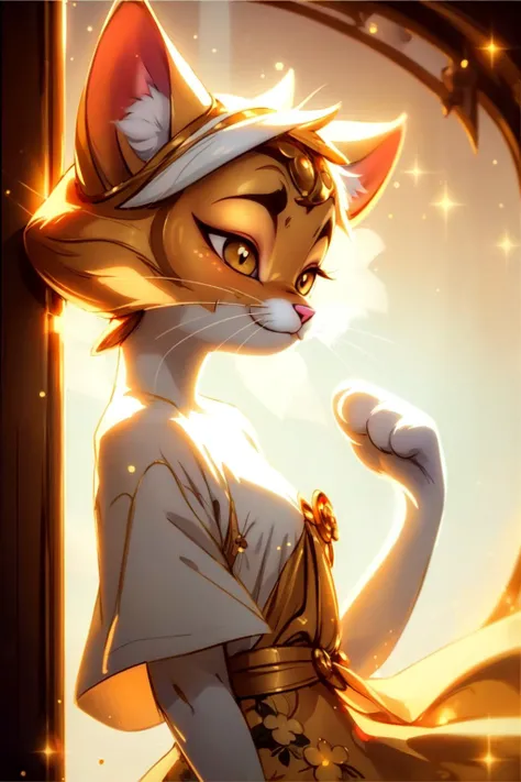 best quality, masterpiece, trending on Artstation, lackadaisystyle, illustration,
1girl, (portrait), mature, furry, white cat, white fur, furry cat, vintage dress, ruffles, praying, nun, holy, saint, religion, , shallow depth of field, aerial perspective,(semi-backlit),(lens flare), (long shot:1.4),(high key:1.4),(golden aura:1.4),(many particles of golden light ),lackadaisy, lackadaisystyle, ,mirrornun, small breasts  <lora:DWM_painting:0.4> <lora:lackadaisy:0.5>