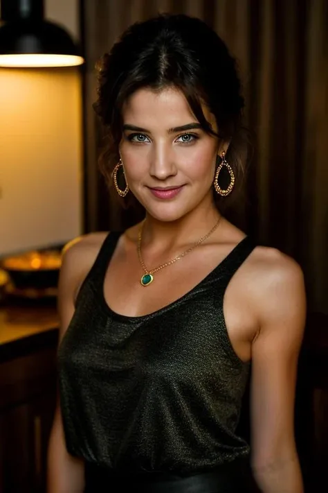 Realistic photo of a beautiful c0b13sm woman, 1girl, solo, long hair, breasts, looking at viewer, blue eyes, brown hair, bare shoulders, closed mouth, upper body, lips, realistic, nose, soft lighting, professional Photography, Photorealistic, detailed, RAW, analog, sharp focus, 8k, HD, DSLR, high quality, Fujifilm XT3, film grain, award winning, masterpiece