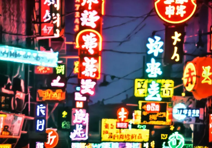 kanji, war in Heaven, Neon Street, interdimensional toky in another world, ggffff666666