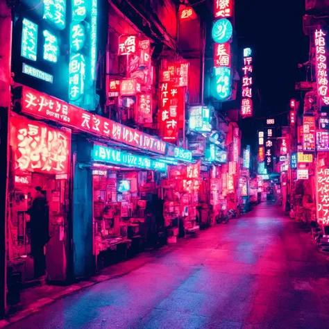 textless, Tokyopunk ChristianBale Neon Street signs, shops, road