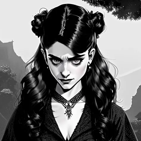 gothic nataliadyer with long black hair, sharp focus, 4k, art by EMB_rfktrbwmnga-20000