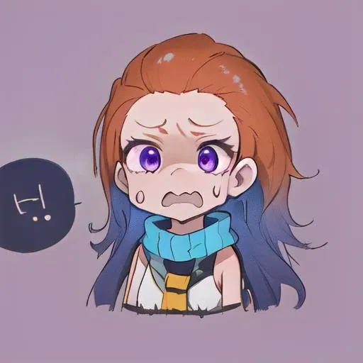 hawawa, (disheveled hair),[orange hair:purple buttom hair:0.8],forehead,zoe,long hair,multicolored hair,blue and purple  eyes,
[:purple hair:0.8],sweatdrop, wavy mouth, disappointment, fear, @_@, surprised,