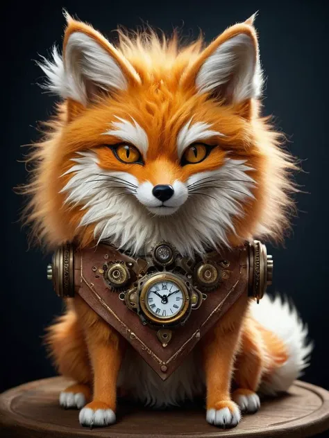 award winning photograph of a FluffyStyle kitsune with cunning intelligence in wonderland, magical, whimsical, fantasy art concept, steampunk, intricate details, best quality, masterpiece, ultra sharp, hyper realistic, realism <lora:FluffyStyleXL:0.8>