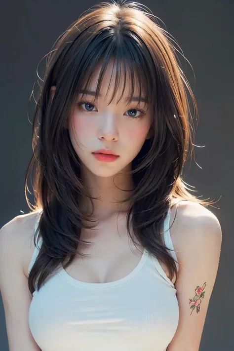 1girl, long hair, White top, (isolated on dark-grey background:1.2), from front, standing, (soft lighting:1.2), shot on Canon EOS 5D, BREAK
(upper body:1.2), , best quality, ultra high res, (photorealistic:1.4), masterpiece, real life skin, hyper real, perspective, detailed beautiful eyes and detailed face, <lora:Tangjailerbchu-04:1>