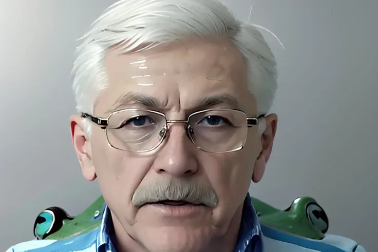 (best quality), masterpiece, an extremely delicate and beautiful, extremely detailed, CG, unity , 2k wallpaper, amazingly detail, light smile, extremely detailed CG unity 8k wallpaper, huge filesize, ultra-detailed, highres, soft light, (best shadow), statuesque man, old man, (((((man in frog costume:1.4, face))))), Mikhelev Vladimir, looking at viewer, glasses, ((((short hair)), white hair)), <lora:mikhelev:0.8>, <lora:YoneymaMaiStyle:0.5>