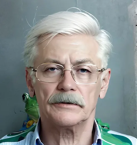 (best quality), masterpiece, an extremely delicate and beautiful, extremely detailed, CG, unity , 2k wallpaper, amazingly detail, light smile, extremely detailed CG unity 8k wallpaper, huge filesize, ultra-detailed, highres, soft light, (best shadow), statuesque man, old man, ((man in frog costume:1.4, face)), Mikhelev Vladimir, ((short hair, white hair)), <lora:mikhelev:0.8>, <lora:YoneymaMaiStyle:0.5>