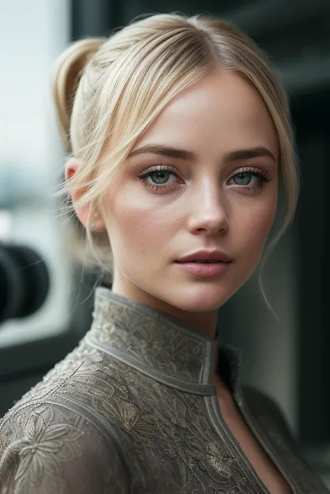 professional photo, HDR, natural light, a pretty girl, model face, platinum_blond, Top knot, blunt bangs, edgGUY_woman,edgGUY_face,edgGUY_body, hyper realism, 8k, screen capture, <lora:edgGuyaneseDollLikeness:0.9>, (anti-aliasing:1.2), elegant, soft scattered light, hyper-realistic, super-detailed, vibrant details, beautiful background, masterpiece, realistic proportions, limited palette, sharp, backlit, (cinematic:1.3), epic realistic, hyperdetailed, insane details, intricate details, accent lighting, soft volumetric light, (dramatic light:1.2), (neutral colors:1.3), cross process