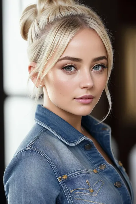 beautiful woman (blonde M1ll13G1bs0n:.99), (Brown to blonde ombre high bun hairstyle:1.4), ((portrait)), (closeup:1.2), ((from the waist up)), ((( A vibrant multicultural arts and crafts fair, showcasing traditional crafts, artworks, and performances from different cultures 1.2 ))), natural skin texture, (( Bandana top and denim mini skirt :1.2)), 24mm, 4k textures, soft cinematic light, adobe lightroom, photolab, hdr, intricate, elegant, highly detailed, sharp focus, ((((cinematic look)))), soothing tones, insane details, intricate details, hyperdetailed, low contrast, soft cinematic light, exposure blend, hdr, faded, now, ("I've got a bad feeling about this.":1.1)