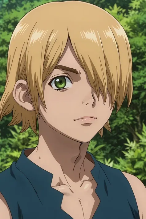 score_9, score_8_up, score_7_up, source_anime, rating_safe, , anime screencap, anime coloring, , , depth of field, 1boy, solo, male focus, <lora:ginrou_dr_stone_pony:0.98>, ginrou_dr_stone, blonde hair, green eyes, short hair, hair over one eye, , ,, <lora:sdxl_lightning_8step_lora:1>