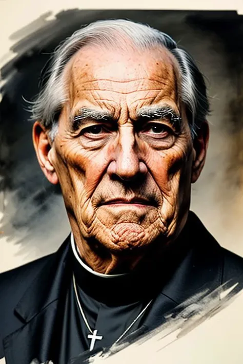 St. Patrick's missionary, (masterpiece), (extremely complex: 1. 3), (realistic), full-length portrait man 76 years old, (clothing) Catholic priest,