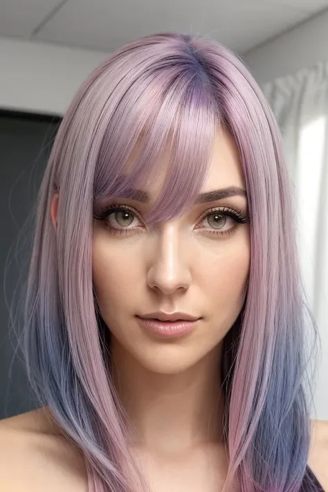highlighting hair model with different color pink purple yellow