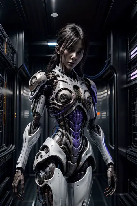<lora:_20230817195914>,
<lora:mdhuo1>,
<lora:l>,
cyborg woman with hold a plasma rifle, and has led light strings under exoskeleton