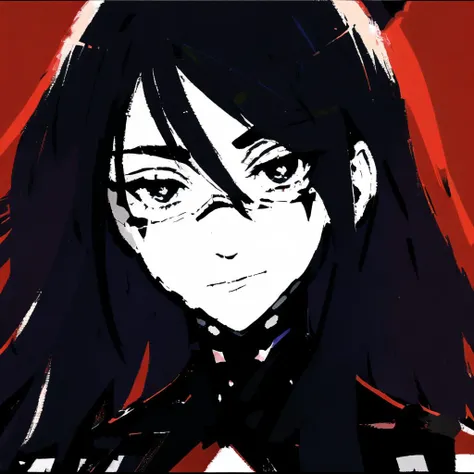 (realistic, bochen, anime, masterpiece, highres, ultra detailed), ((black hair, 1girl, solo, Elster, Black Bodysuit, Red bodysuit)), red pupils, blue eyes, blood, dark, facial_marking, (cute)<lora:Elster:0.85>, ((petite)), [[[blushing, hearts, medium breast, lush hair, in love, looking at viewer, POV, perfect face, realism]]] <lora:threshold:1>