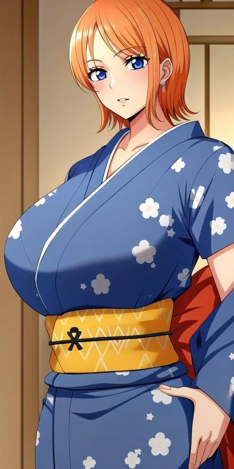 <lora:NamiV1:0.7> n4mi, huge_breasts, standing, solo, OGN4mi_short_hair, kimono, starry_sky,, masterpiece, best quality, detailed face, detailed eyes, highres,