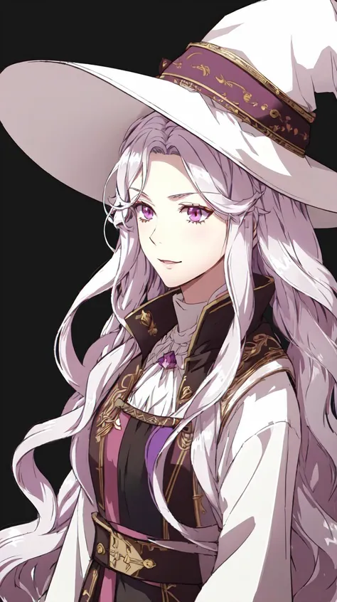 masterpiece, best quality
 <lora:Abigail-002-000007:0.7> abigail,  long hair, solo, looking at viewer, purple eyes, very long hair, white hair, pink eyes, curly hair
"adult woman", (25 years old, 25y.o.),
(vivid colors)
(witch, black dess, whitch hat),
(simple white background),
 <lora:FE13 Style v2:0.7> FE13, FE13-STYLE, FIRE EMBLEM, FIRE EMBLEM AWAKENING