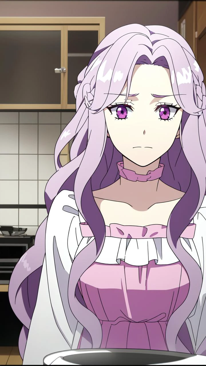 masterpiece, best quality,
<lora:Abigail-002-000007:0.7> abigail, long hair, solo, looking at viewer, purple eyes, very long hair, white hair, pink eyes, curly hair
vivid colors,
1girl, (solo)
(" ":1.2)
kitchen
dark, gloomy, depressive, depressing, bleak
<lora:add_detail:-0.5>